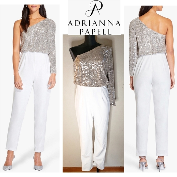Moving Sale ! all must go Adrianna Papell sequin crop jumpsuit. Sz 4 - Picture 1 of 3